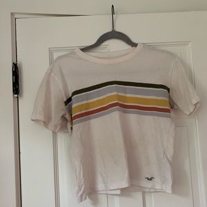 White and Multicolor Striped Tee, Hollister, Size Small